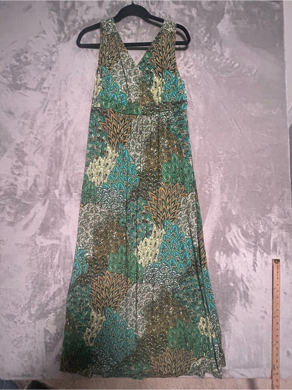Midnight Velvet Maxi Dress Women’s XL Peacock Stretch Green Beaded